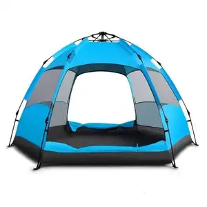 5-7 Personen Automatische Camping Tent Dual Layer Zomer Mongoolse Zeshoekige Yurt Toeristische Tent Voor Outdoor Reizen