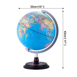 Globo Terráqueo Político en Inglés, Meridianos Plateados y Base de Madera Sólida 360 °   Globo Terráqueo Educativo Giratorio para Decoración de Oficina o Escuela, Regalo - Product Image 3