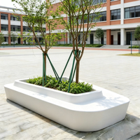 B011 Banc incurvé irrégulier en PRV avec plateau en bois lamellé, tabouret moderne d'extérieur pour centre commercial, cour, parc, espace de repos public