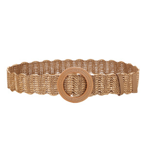 Venta al por mayor verano Boho Skinny <span class=keywords><strong>rafia</strong></span> vestido cinturón <span class=keywords><strong>mujer</strong></span> hebilla redonda PP paja caqui cinturones elásticos - Product Image 1