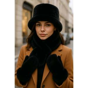 Ensemble 3 pièces en fourrure pour femme (chapeau + écharpe + gants) noir, SET04 - set04-black - Product Image 2