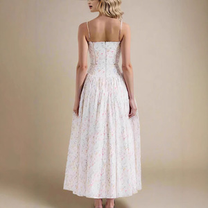 Robe longue plissée imprimée sans manches pour femme, bretelles spaghetti, taille empire, robe décontractée pour les fêtes - Product Image 4
