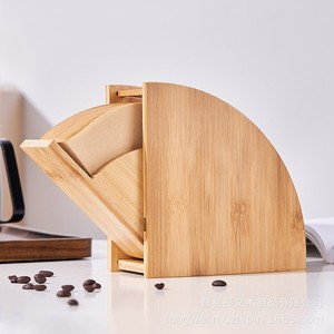 Bamboo Coffee Filter Storage Box <b>Fan</b> Shaped <b>Standing</b> Type For Paper Filters Multipurpose - Product Image 1