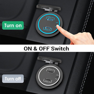 Enchufe de cargador de coche de 3 puertos Dual 45W PD tipo C y 18W QC 3,0 con voltímetro e interruptor de botón para 12V/24V coche barco marino ATV - Product Image 5