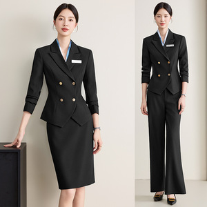 Women's <b>Black</b> Suit Set Three Quarter Sleeve Polyester Anti-Wrinkle Formal Business <b>Work</b> Uniform Autumn 2025 - Product Image 2