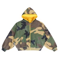 Veste à capuche réversible bicolore, extérieur camouflage, doublure intérieure unie, mini logo brodé, OEM ODM personnalisé, polyester/coton, décontractée