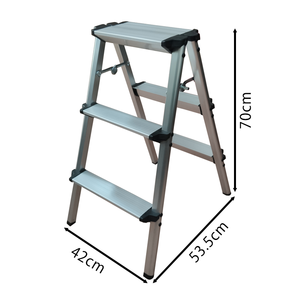 Sgabello Pieghevole in Alluminio a 3 Gradini con Pedale Antiscivolo, Scala Multiuso a Doppia Faccia per Scale, Supermercati, Magazzini - Product Image 5