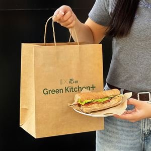 Custom Food Takeout Packaging Kraft Paper <b>Bag</b> Restaurant Fast Food Takeout Brown Kraft Paper <b>Bags</b> with Handle - Product Image 5