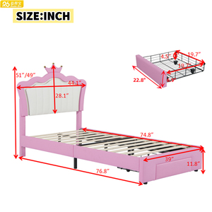 Princess <strong>Style</strong> Twin <strong>Bed</strong> LED Wing Headboard Solid Wood Frame Storage Electric Feature <strong>Japanese</strong> for Bedroom Female Apartment - Product Image 6
