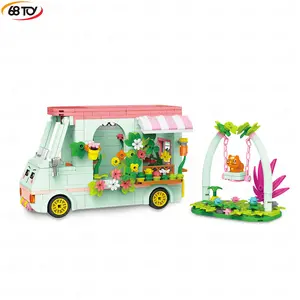 68Toy mobil gıda kamyonu modeli yapı taşları mağaza araba dondurma kamyon DIY araç yapı oyuncak seti eğitici oyuncaklar