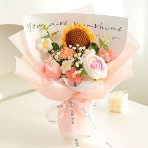 Bouquet de roses artificielles en crochet, décoration exquise pour anniversaire, Saint-Valentin, fêtes, soie blanche - Product Image 1