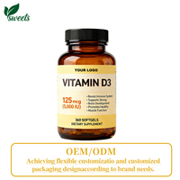 Gélules molles personnalisées de Vitamine D3 5000 UI 100 µg et K2 MK7 pour adultes, 360 unités, soutien articulaire, dentaire et osseux