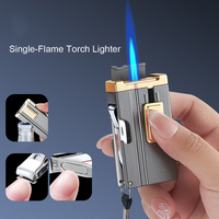Briquet multifonctionnel en métal avec corde extérieure, briquet à flamme unique coupe-vent pour cigares, coupe-ongles, ouvre-bouteille