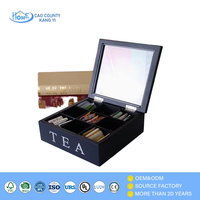 Organisateur de sachets de thé en bois de haute qualité, noir, grande capacité, 9 compartiments, avec couvercle transparent