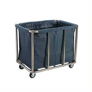 Chariot de service pliable pour chambre d'hôtel Chariot à linge en acier inoxydable épais brun pour la collecte de vêtements sales Chariots de nettoyage - Product Image 2