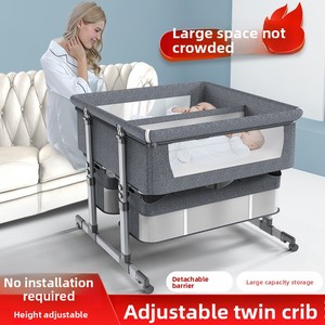 <span class=keywords><strong>Berceau</strong></span> double portable amovible pliable <span class=keywords><strong>en</strong></span> hauteur réglable <span class=keywords><strong>pour</strong></span> bébé avec épissure Caractéristiques du grand lit <span class=keywords><strong>pour</strong></span> l'équipement de jeu d'activité - Product Image 4