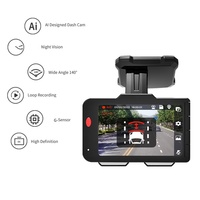 Caméra embarquée AI avec écran IPS 3'', double caméra 4K+1080P, système anti-collision ADAS, avertissement de sortie de voie, vision nocturne, DVR, angle de 140°