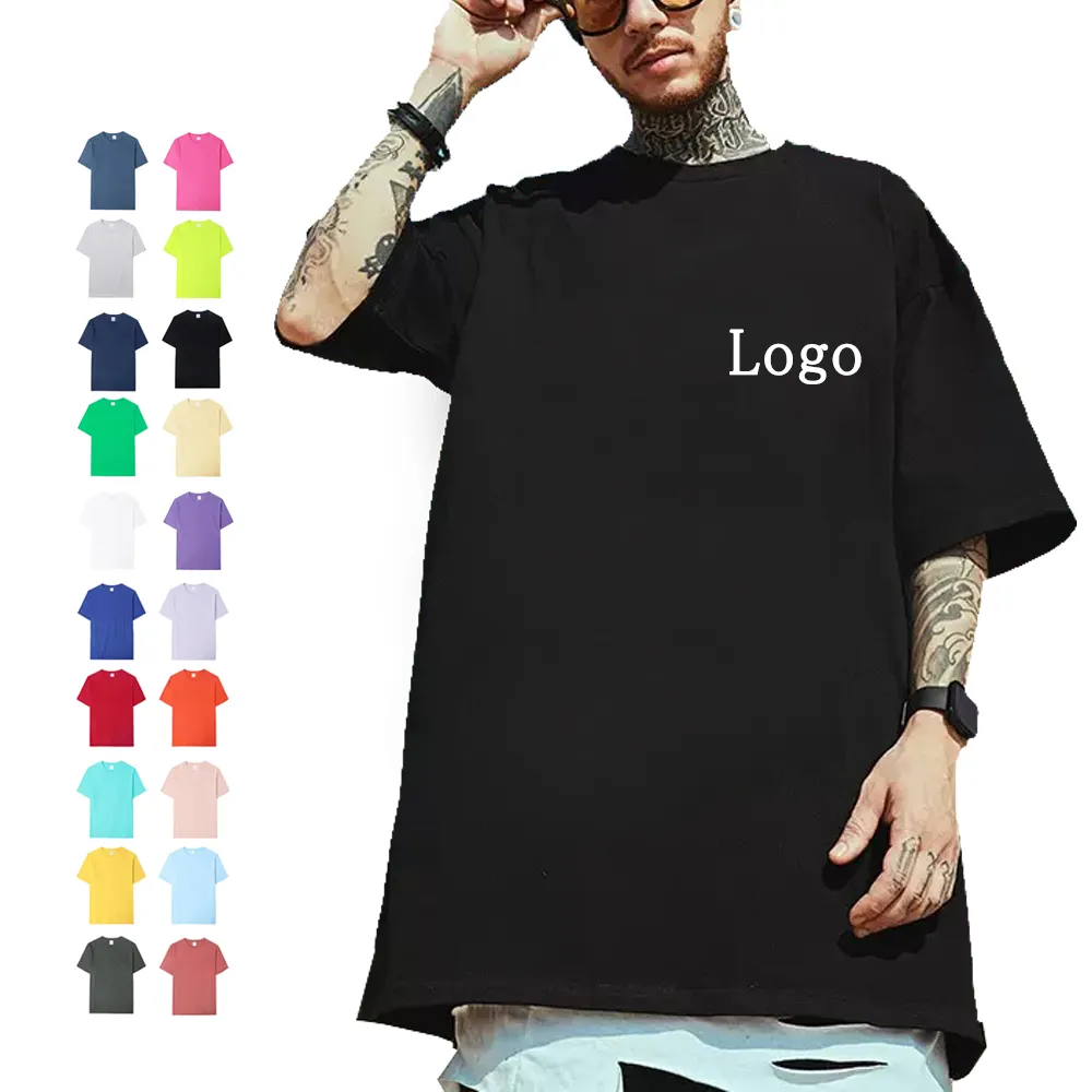 Camiseta con estampado en blanco liso para hombre, camisa personalizada Unisex, de gran tamaño, sublimación gruesa, color negro, 300 Gsm