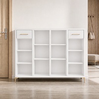 Meuble à chaussures en acier à 4 portes au design moderne avec vitre et tiroirs, rangement métallique pour chaussures, idéal pour l'ameublement de luxe, vente en gros directe usine