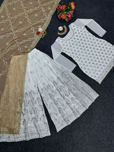 Diseñador moderno pesado Faux Georgette tela indio pakistaní étnico vestido-adultos Sharara traje Palazzo Dupatta ocasiones especiales - Product Image 3