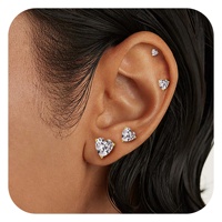 Ensemble de 4 paires de boucles d'oreilles clous en argent plaqué or 18 carats sans plomb ni nickel, avec zircone cubique AAA, motif cœur, bijoux tendance personnalisés pour soirée