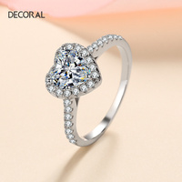 Bague pour femme en moissanite 1 carat, argent sterling 925, forme de cœur, couleur D, moissanite, diamant, alliances