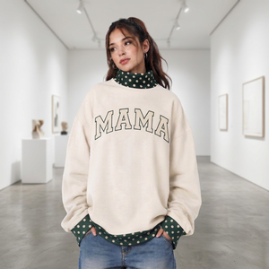 Pull en coton tricoté à manches longues pour femme, col montant, imprimé personnalisé « Mama », à pois contrastants, collection automne – Meilleure vente - Product Image 2