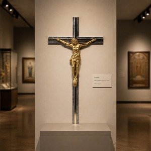 Crocifisso in Metallo Placcato Oro Lucido con Figura di Gesù Incisa, Croce da Parete Cattolica, Decorazione Cristiana per la Casa, Fustellato per Natale - Product Image 1