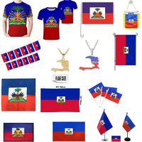 Produits de la série Drapeau haïtien : Drapeau de table, foulard, chapeau, porte-clés, collier, drapeau de voiture, cordon, chaussettes, t-shirts, collier pour cadeau