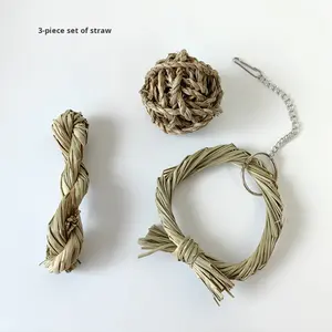 Doğal su dokuma çim topu yüzük çiğnemek oyuncaklar için küçük evcil hamster kobay sıkıntı kabartma diş taşlama el yapımı çim - Product Image 4