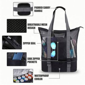 Bolsa de Playa de Malla de Poliéster Impermeable con Logotipo Personalizado al por Mayor, Diseño de Moda, con Compartimento Refrigerante - Product Image 4