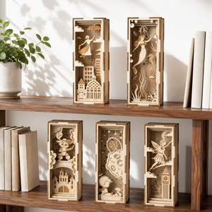 Sujetalibros de Madera en Capas con Diseño de Escena de <span class=keywords><strong>Cuento</strong></span> de Hadas Cortado con Láser para Decoración de Estanterías y Soporte de Libros en el Hogar/Estudio - Product Image 2