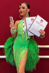 Gaun Tari Latin Vennystyle Custom Made Spandex/Katun Berhias Rhinestone, Bulu, dan Rumbai untuk Ballroom, Rumba, Chacha, Samba, dan Pertunjukan Gaya Koboi - Product Image 6