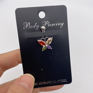 Gaby pink butterfly belly rings acciaio inossidabile placcato argento <span class=keywords><strong>piercing</strong></span> all'<span class=keywords><strong>ombelico</strong></span> anello <span class=keywords><strong>piercing</strong></span> gioielli all'ingrosso - Product Image 3