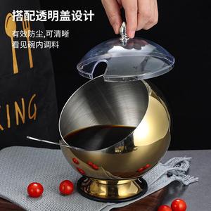 Stainless Steel Condiment Bowl With Lid Spherical Design For Home Kitchen Use - Product Image 1