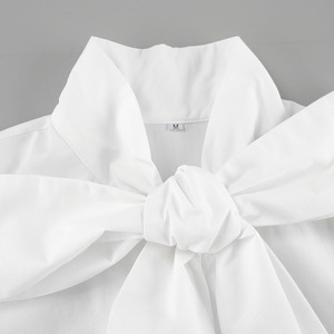 Elegante <span class=keywords><strong>Camicia</strong></span> Bianca da Donna con Colletto alla Coreana, Maniche Lunghe e Fiocco Decorativo, Top Ampio per Primavera e Autunno - Product Image 5