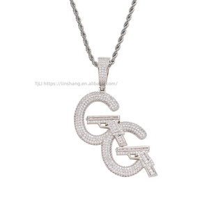 <b>Copper</b> CZ CC Gun Pendant Necklace, Letter <b>Chain</b> Hip Hop Jewelry - Product Image 4