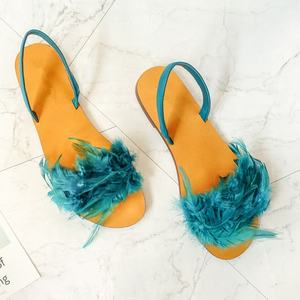2025 verano nueva tendencia de moda pluma Real y fábrica al por mayor Sandalias planas para mujeres - Product Image 2