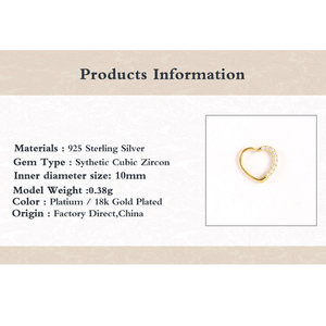 CANNER Prix d'usine Boucles d'oreilles piercing en argent sterling S925, design cœur simple et élégant avec diamant, pour cartilage - Product Image 6