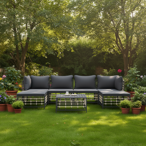 Set Lounge da Giardino Grigio Scuro 6 Posti in Rattan con Struttura in Metallo Arredamento da Esterno Design Contemporaneo - Product Image 2