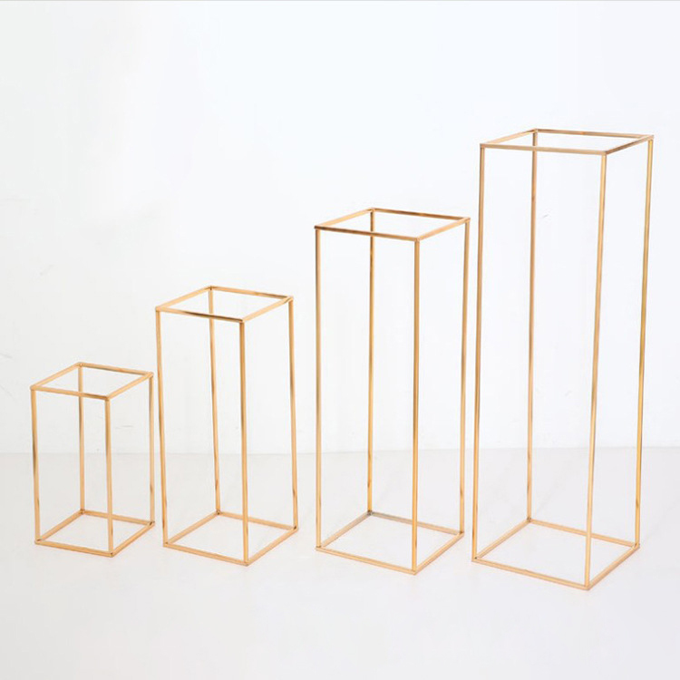 Electroplated Wrought Iron Geometric Square Frame Tall Flower Centerpieces For Wedding Table
