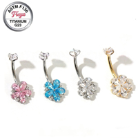 Anneaux de piercing pour le nombril Freya G23 en titane et zircon, motif fleur, conforme à la norme ASTM-F136, avec filetage interne, bijoux de corps en titane