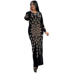Abaya en velours africain Dashiki, perlage, Ramadan, Eid, musulman, arabe, Long Kaftan, Robe <span class=keywords><strong>Djellaba</strong></span> pour femme, Robe de soirée islamique - Product Image 2