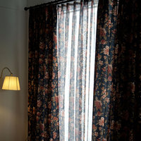 Tissu de rideau imprimé 100% polyester, design floral vintage, bleu marine, style nordique