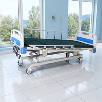 Lit d'hôpital manuel à 5 fonctions, réglable en hauteur, avec barrières latérales et table de repas pour hôpital