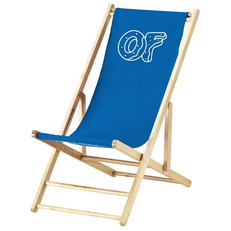 Custom Logo Portable Folding Beach Deck Chair Wood For Outdoor