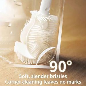 Bendable 1pc Long Handle Eco-Friendly Plastic White Scourer Cleaning <b>Brush</b> Scrubber with TPR Bristles for Glass and Kitchen Use - Product Image 2