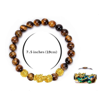 Lot de 2 bracelets porte-bonheur Feng Shui en pierre naturelle œil de tigre, énergie curative, charme Pixiu Dragon, bracelet de richesse pour hommes