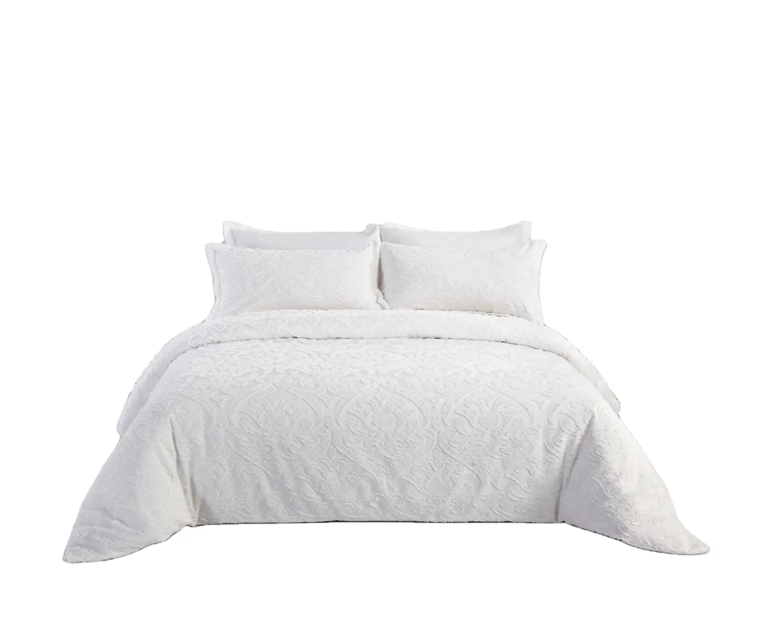Putih mewah rumah selimut bordir 100% katun Mesir microfiber set seprai selimut penutup tempat tidur selimut nyaman queen