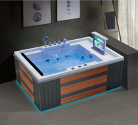 Baignoire Spa Jacuzzi 2 Personnes Chauffante avec Jets de Massage, Cascade en Acrylique, Robinet Mixte, Douche Hydromassante pour Hôtel